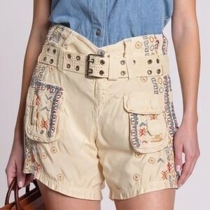 Johnny Was Emery Embroidered Cargo Shorts Beige Size 10